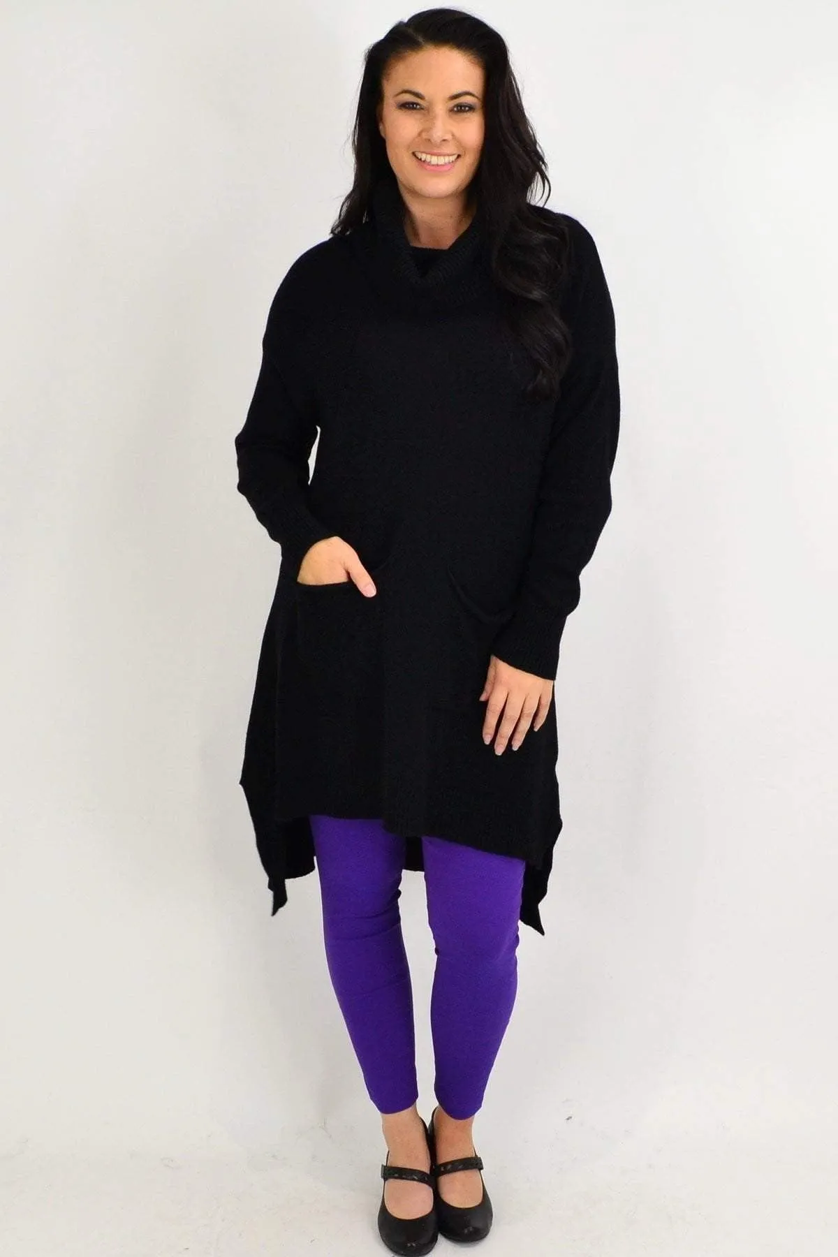Black Rita Roll Neck Tunic Jumper