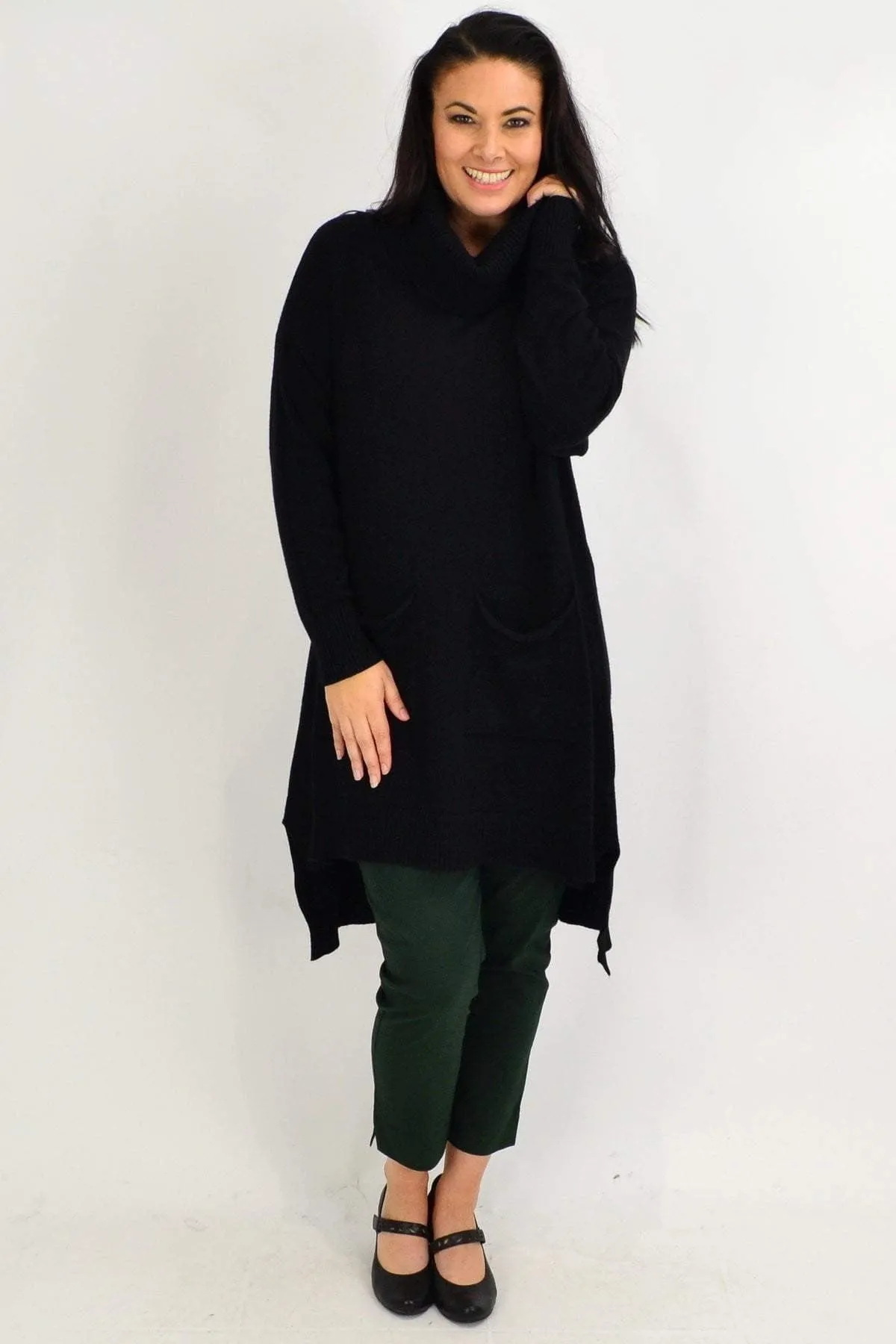Black Rita Roll Neck Tunic Jumper