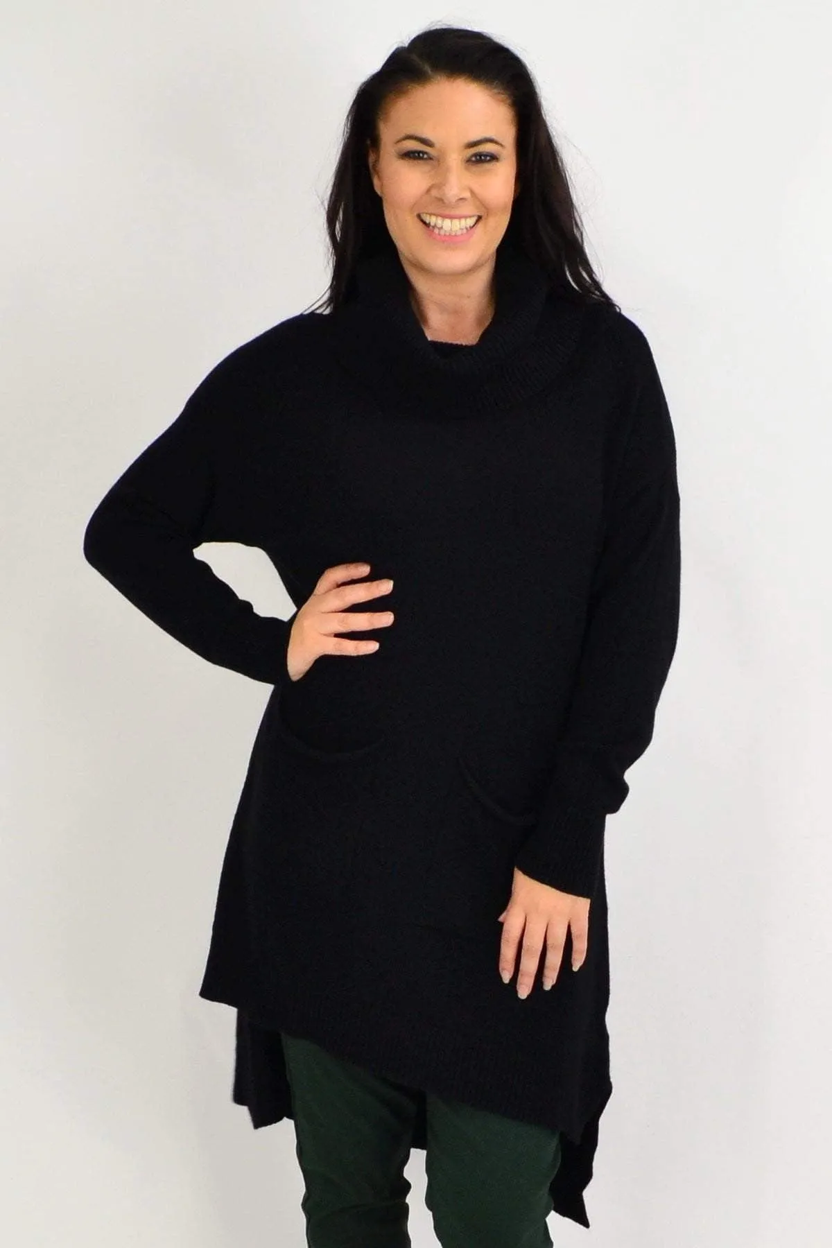 Black Rita Roll Neck Tunic Jumper