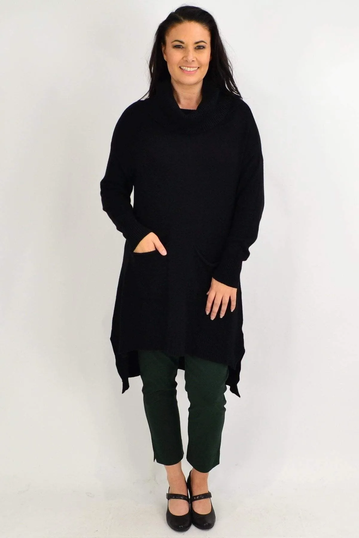 Black Rita Roll Neck Tunic Jumper