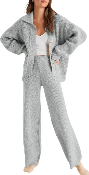 Cakulo Womens 2024 Lounge Sets 2 Piece Outfits Fall Button Sweater Matching Set Wide Leg Loungewear Sweatsuits