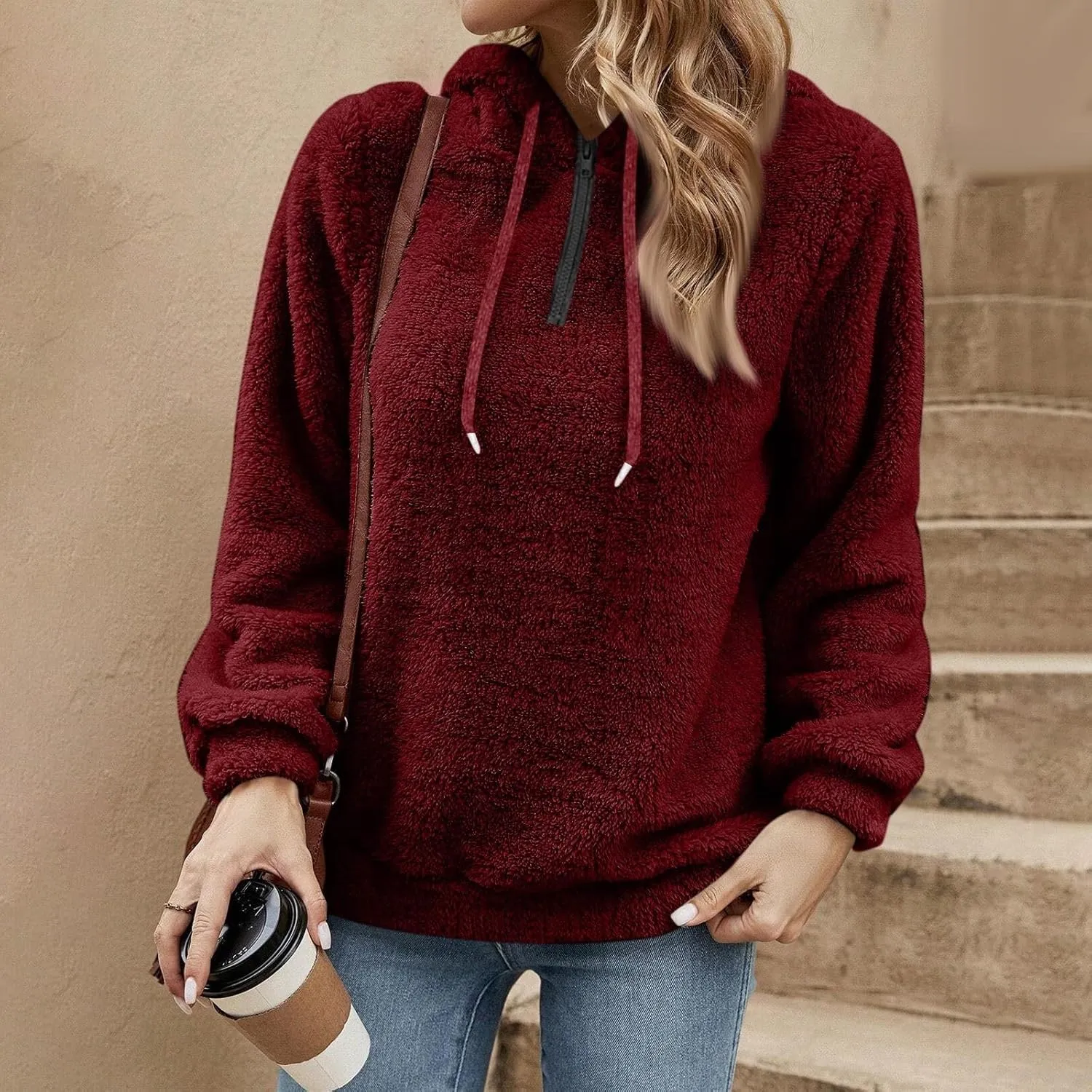 ChicCrate Womens Oversized Sherpa Pullover Hoodie Fuzzy Fleece Sweatshirt Trendy Comfrt Casual Fluffy Hoodies
