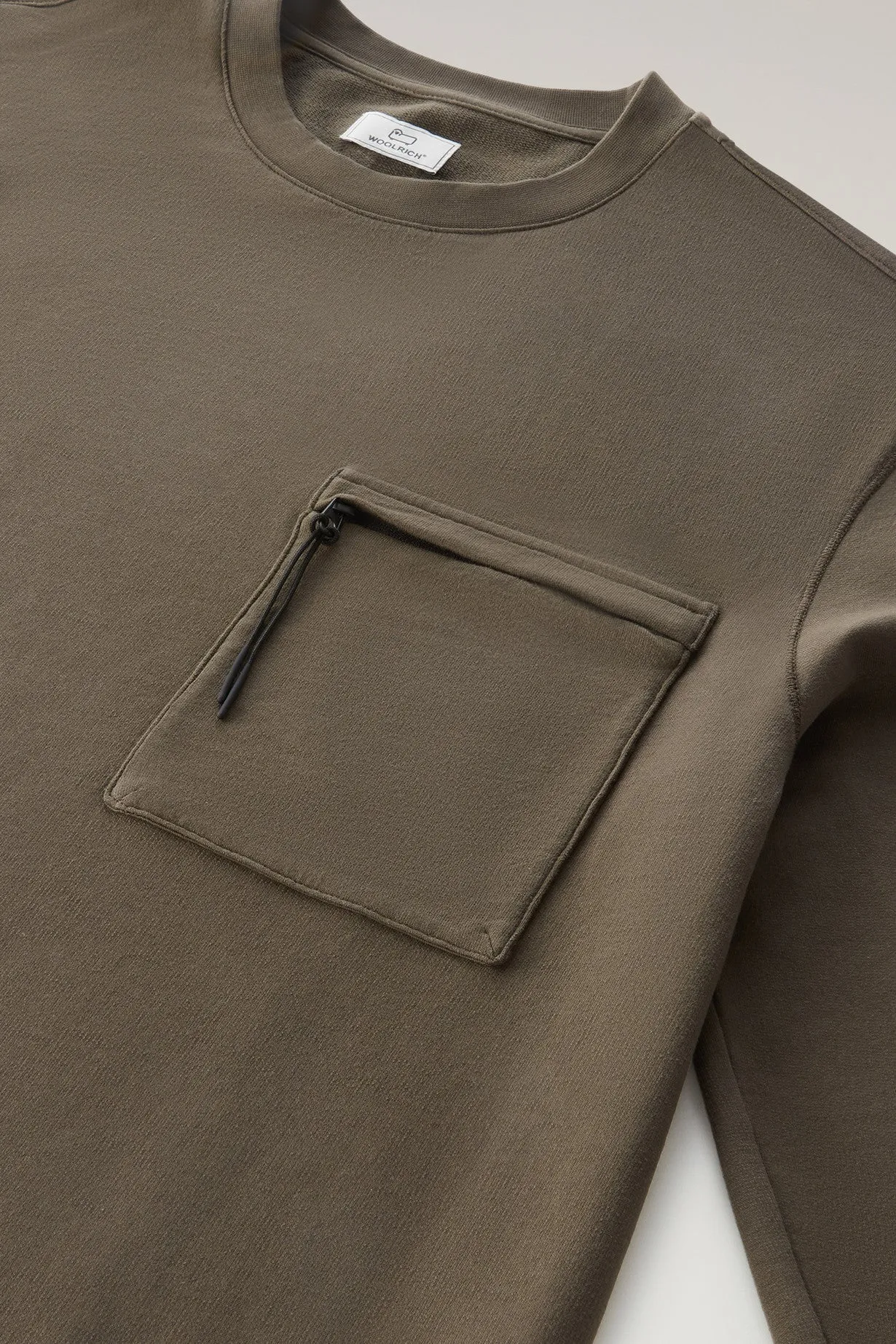 Crewneck In Pure Cotton Fleece With Zip Pocket Dark Green