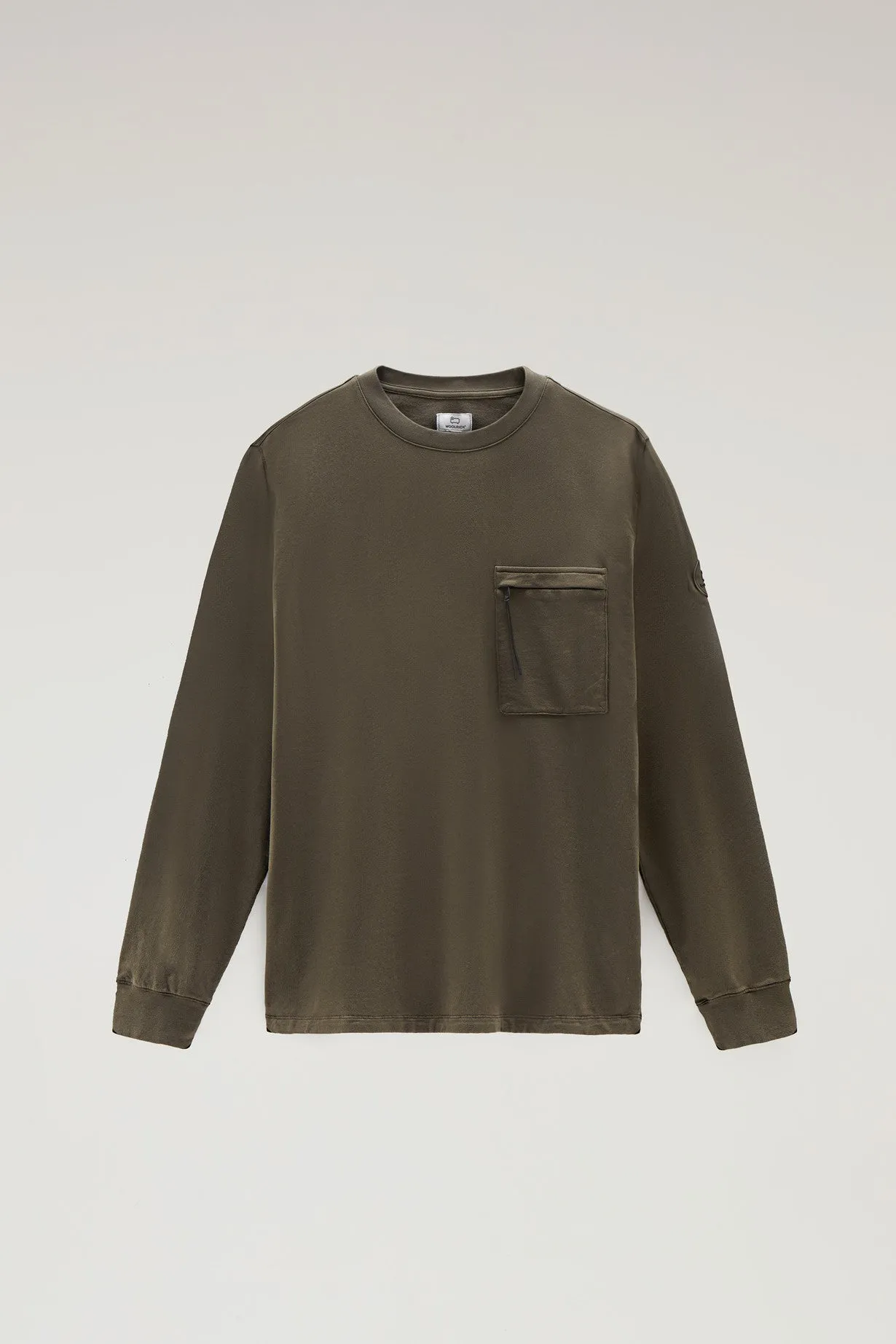 Crewneck In Pure Cotton Fleece With Zip Pocket Dark Green