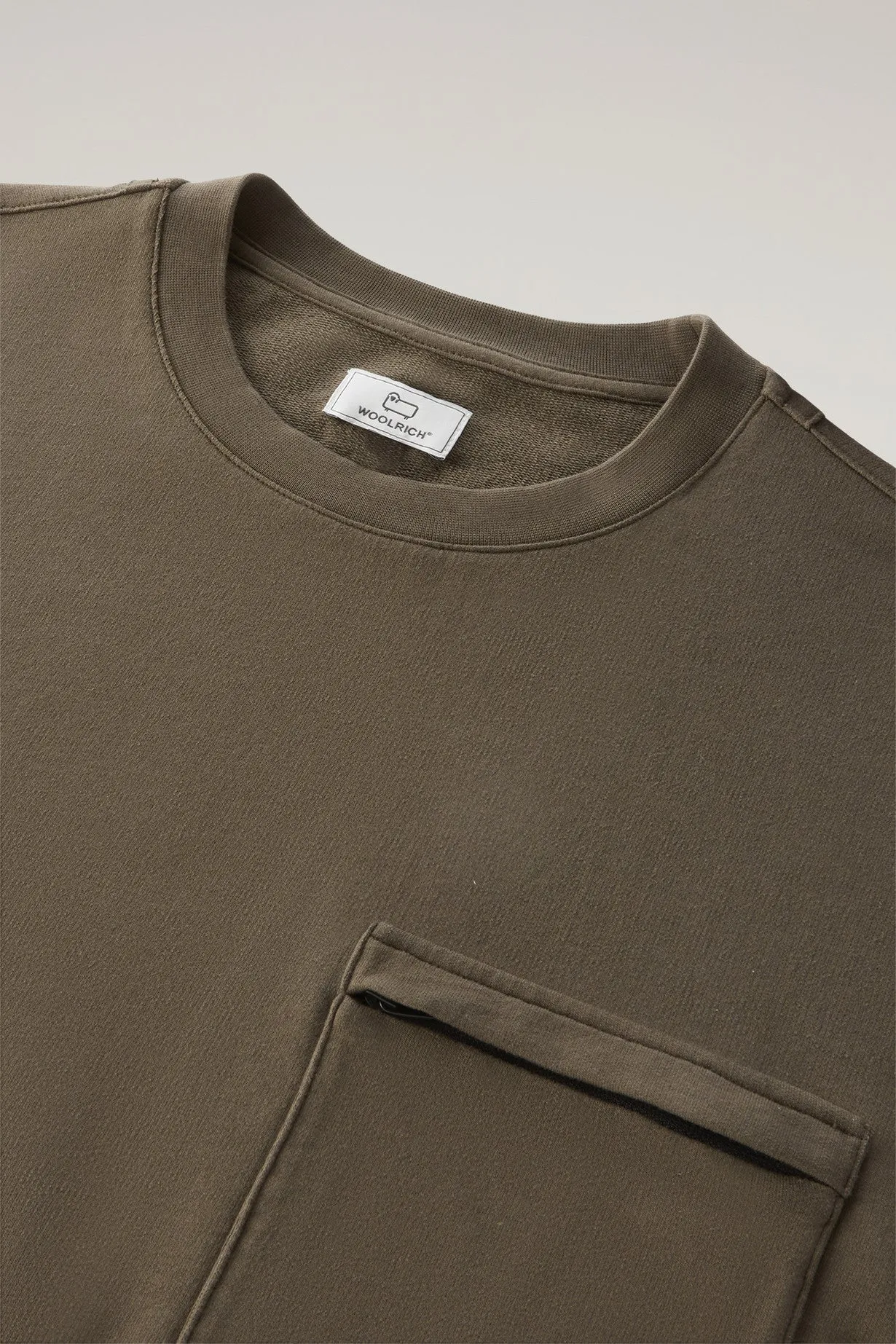 Crewneck In Pure Cotton Fleece With Zip Pocket Dark Green