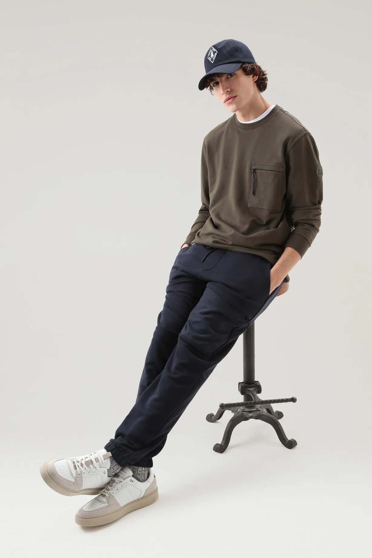 Crewneck In Pure Cotton Fleece With Zip Pocket Dark Green