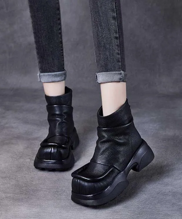 Dark Brown Boots Zippered Retro Splicing Platform Boots ML1724