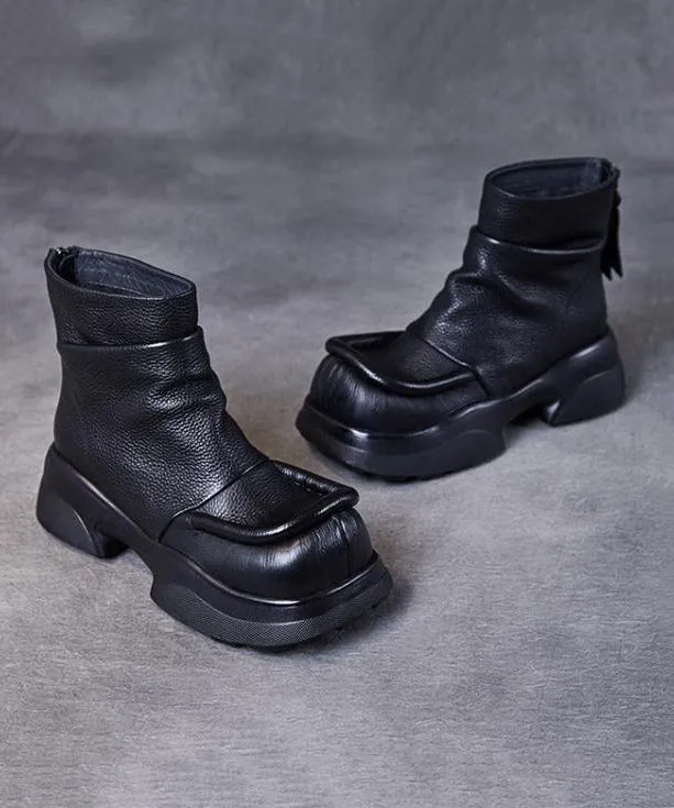 Dark Brown Boots Zippered Retro Splicing Platform Boots ML1724