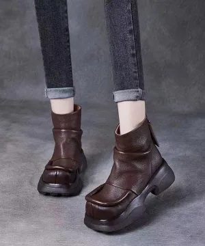 Dark Brown Boots Zippered Retro Splicing Platform Boots ML1724