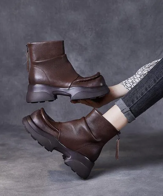 Dark Brown Boots Zippered Retro Splicing Platform Boots ML1724