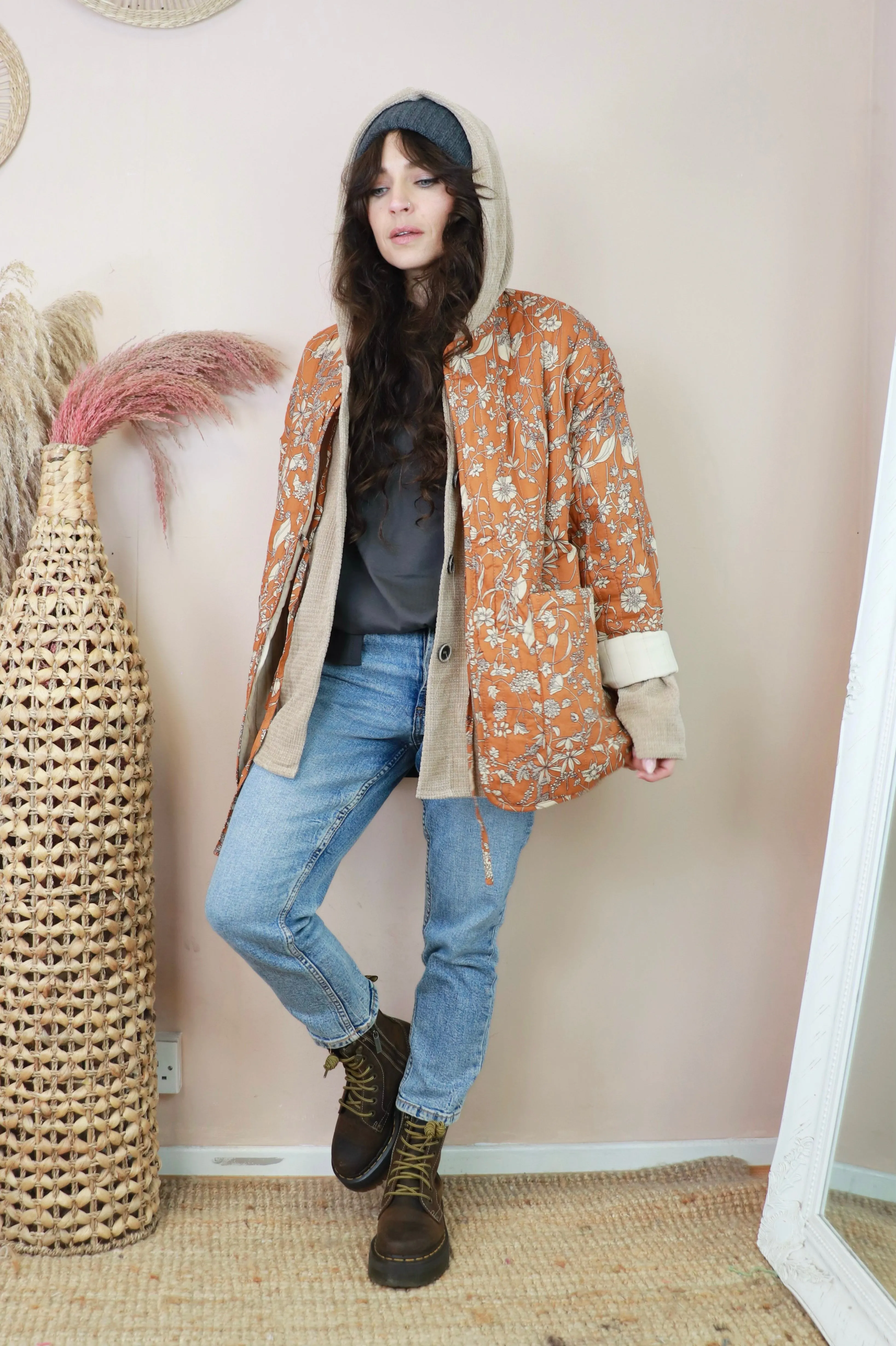 Floral quilted tie jacket
