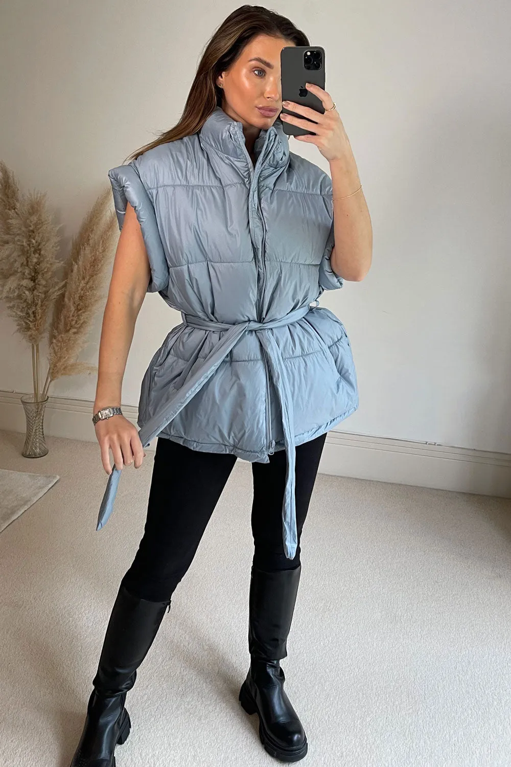Flossie Blue Belted Longline Puffer Gilet