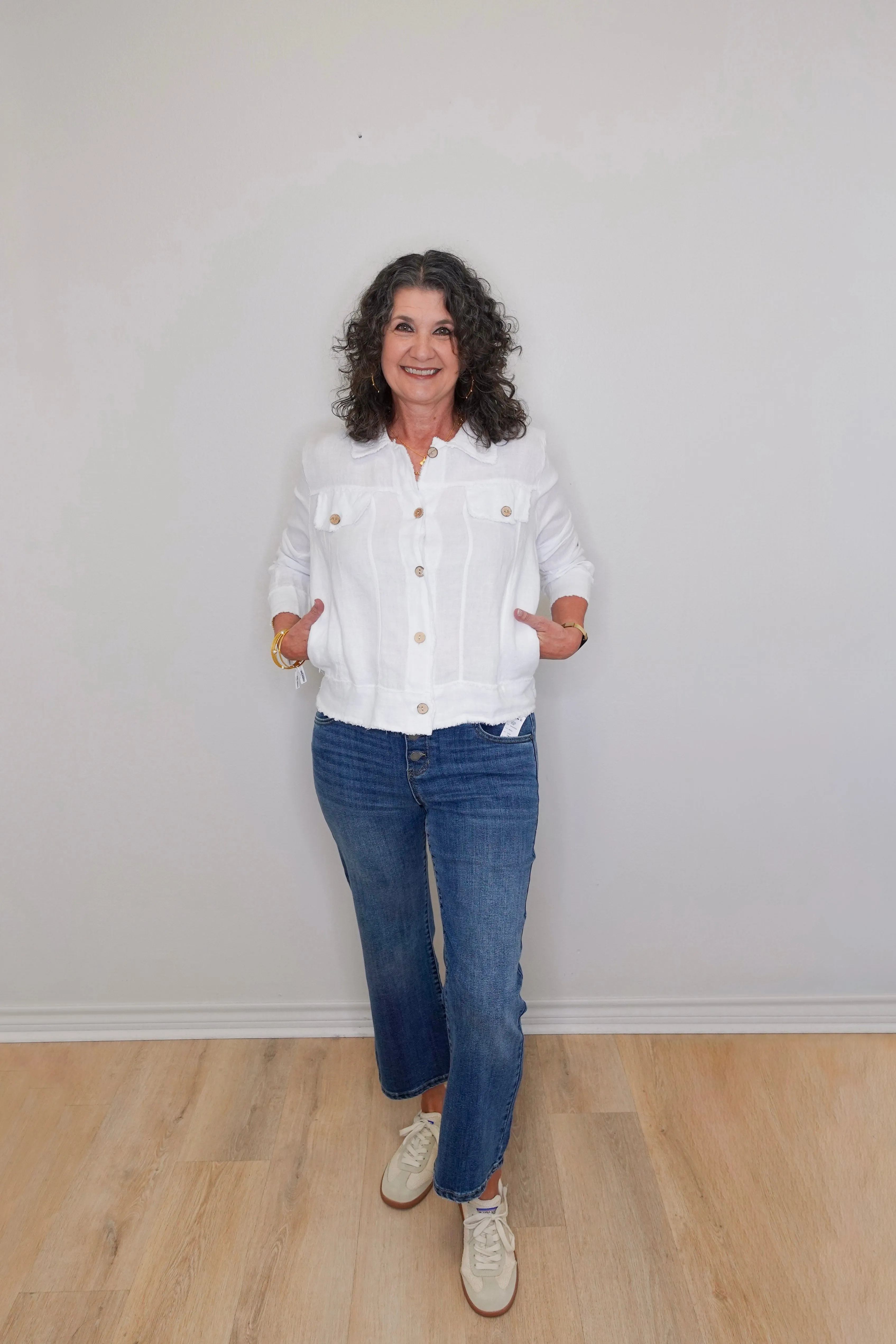 Fringe Hem Button Down Linen Jacket