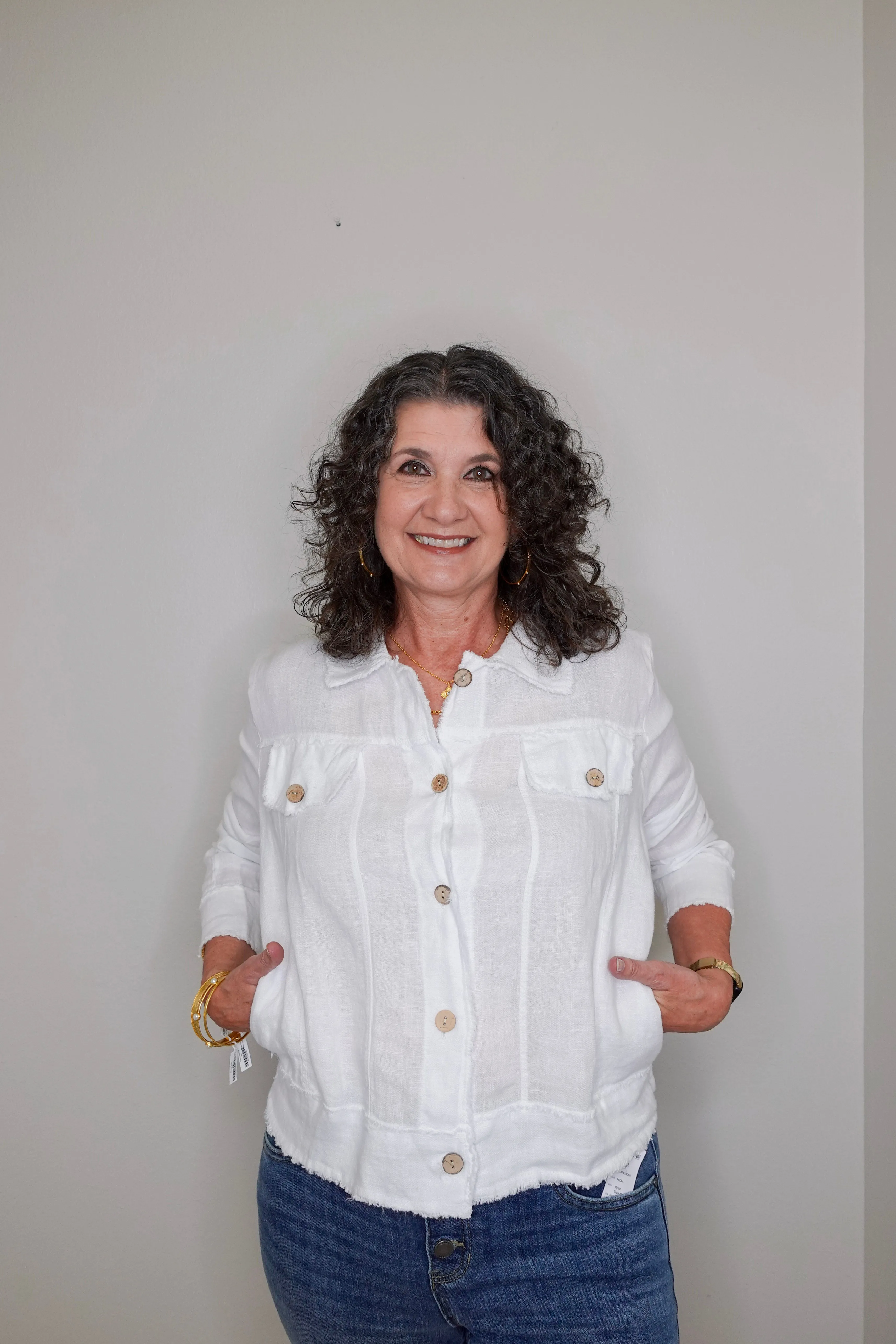 Fringe Hem Button Down Linen Jacket