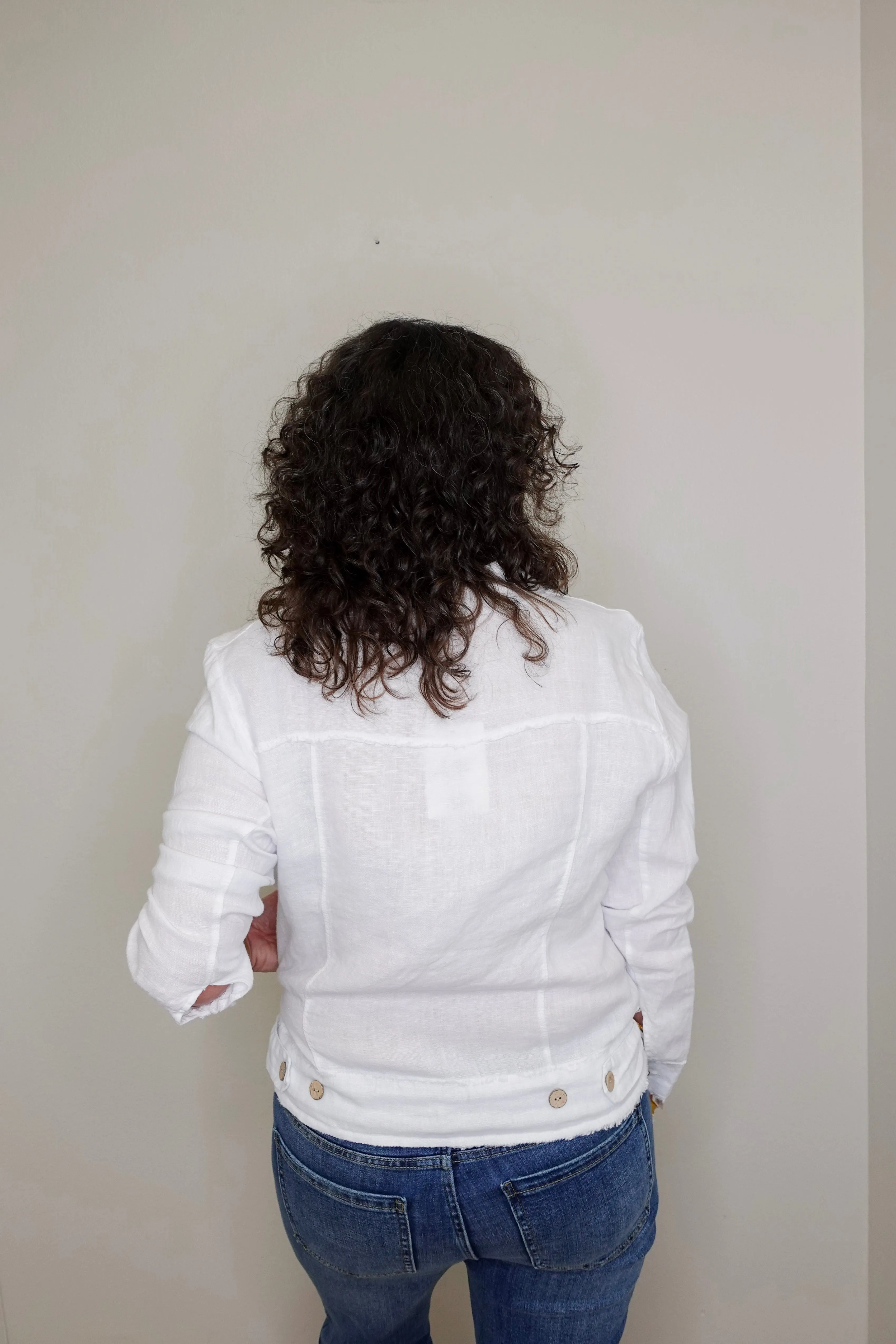 Fringe Hem Button Down Linen Jacket