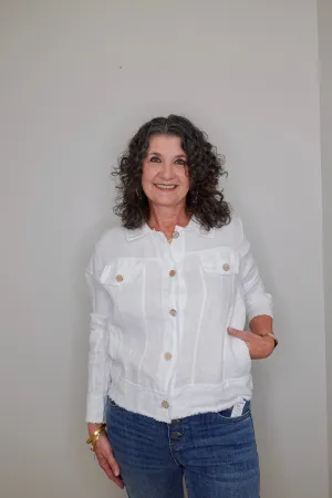 Fringe Hem Button Down Linen Jacket