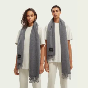 Fringed Woven Wool Scarf (Grey Melange)