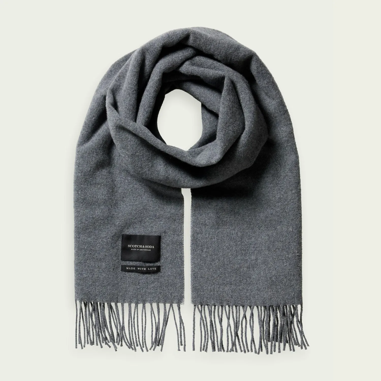 Fringed Woven Wool Scarf (Grey Melange)