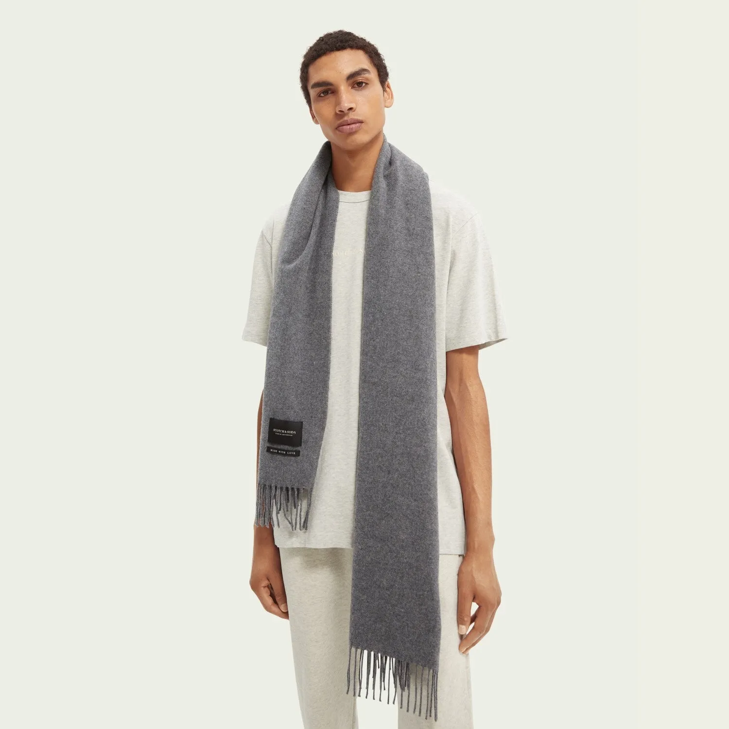 Fringed Woven Wool Scarf (Grey Melange)