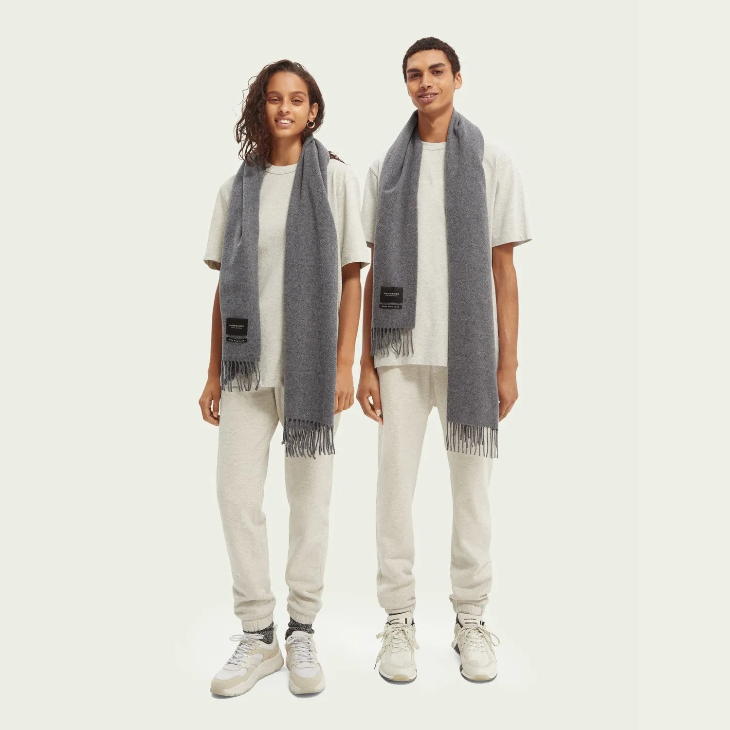 Fringed Woven Wool Scarf (Grey Melange)