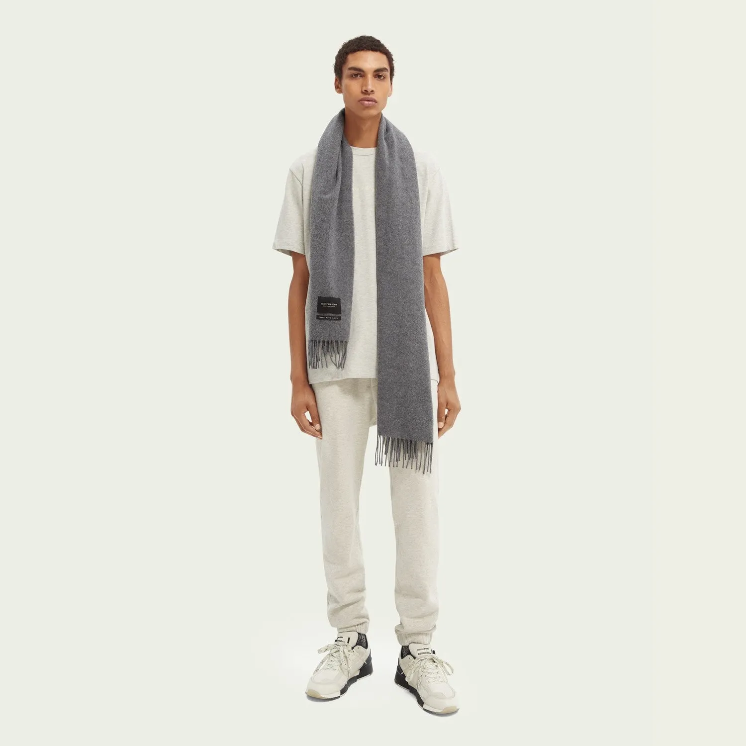 Fringed Woven Wool Scarf (Grey Melange)