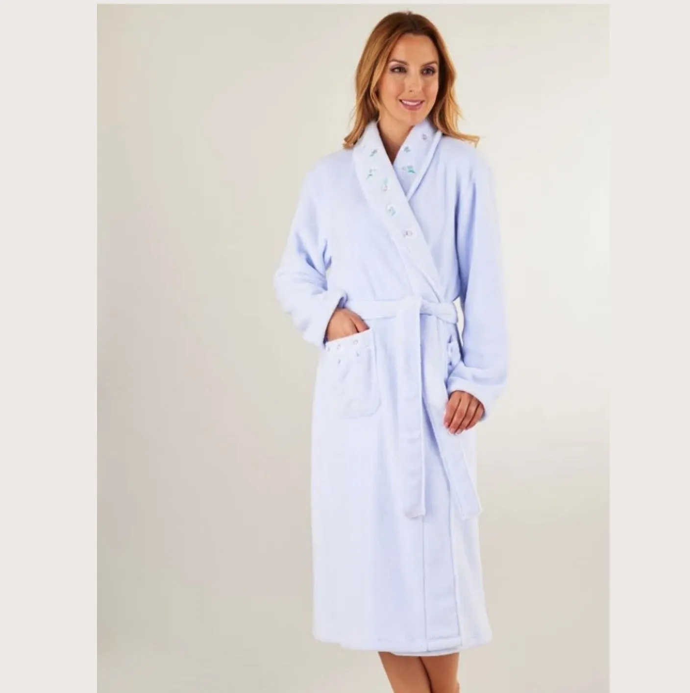 Ladies Embroidered Coral Fleece Shawl Collar Wrap - Blue - 20/22 ONLY