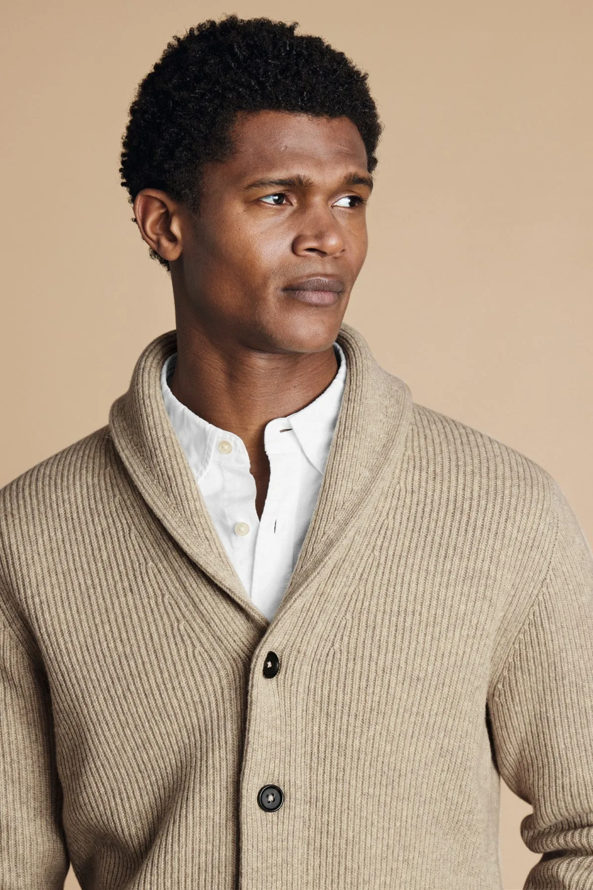 Oatmeal Chunky Merino Shawl Neck Cardigan