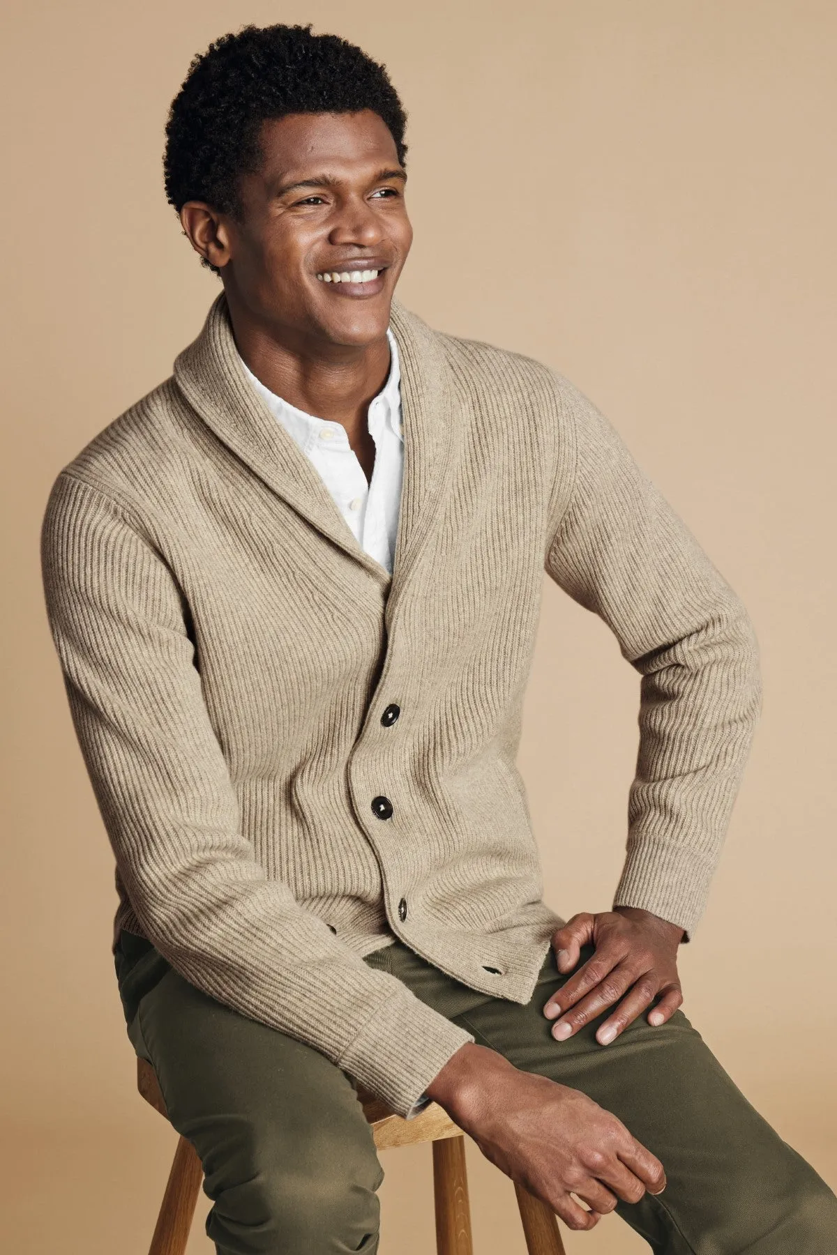 Oatmeal Chunky Merino Shawl Neck Cardigan