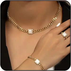 Otxas Chunky Gold Necklace for Women Chunky Heart Necklace and Bracelets Set Puffy Heart Necklace Silver Chunky Necklaces for Women Gold Jewelry Set
