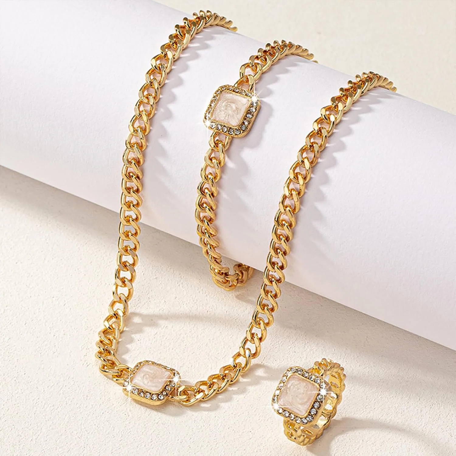 Otxas Chunky Gold Necklace for Women Chunky Heart Necklace and Bracelets Set Puffy Heart Necklace Silver Chunky Necklaces for Women Gold Jewelry Set