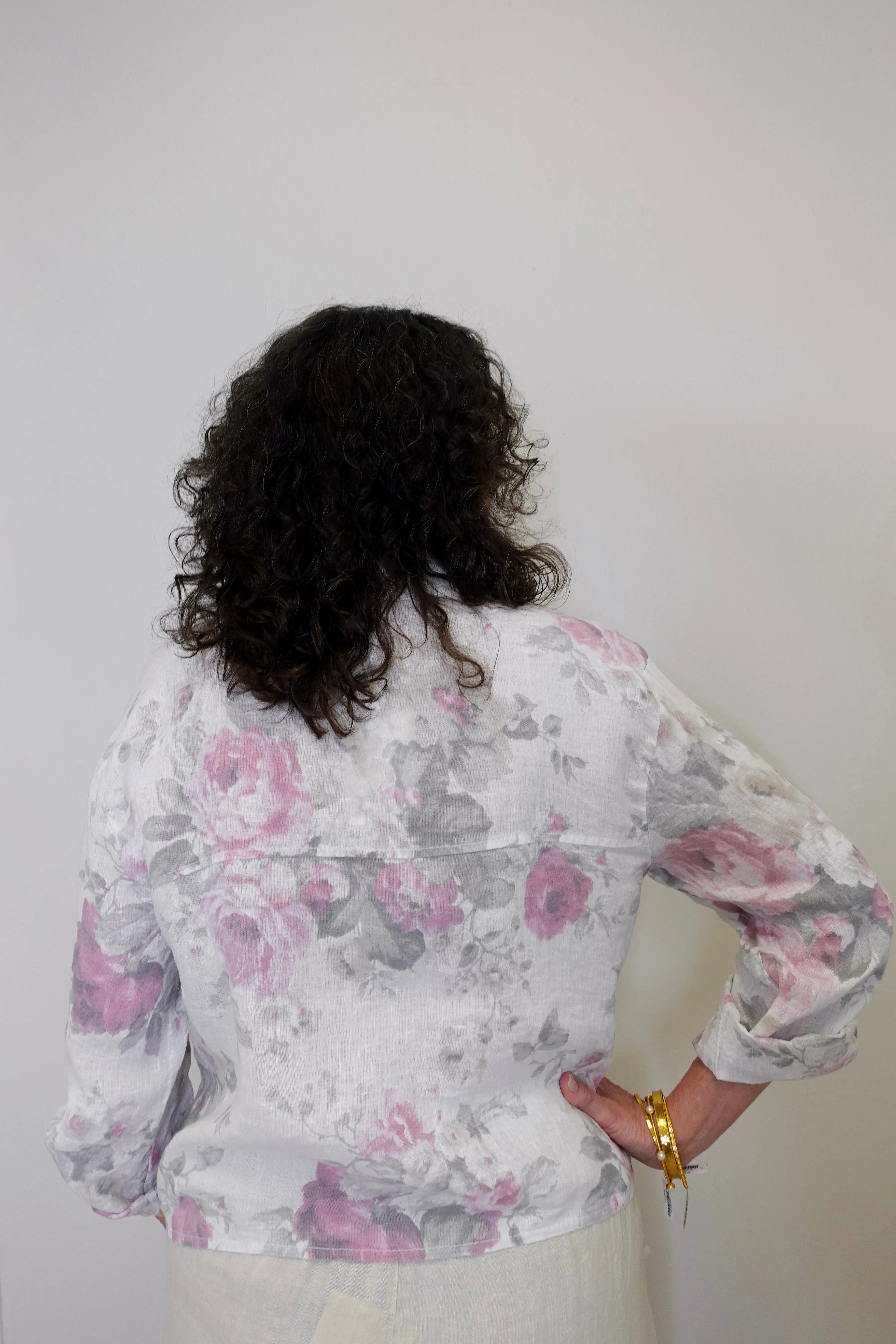Vintage Linen Floral Button Down Top