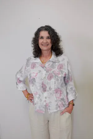 Vintage Linen Floral Button Down Top
