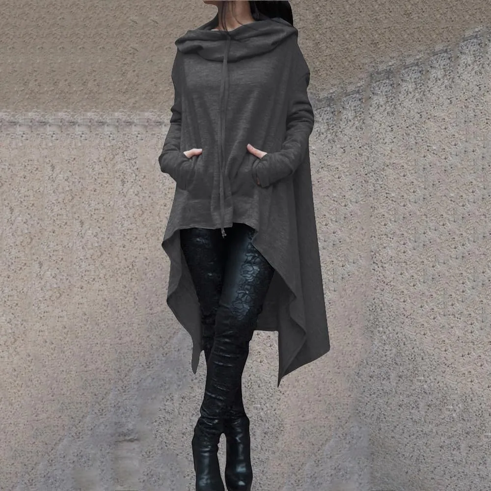 Women's Fashion Hoodies Sweatshirts Hi-Low Hem Pullover Sweatshirts Oversized Long Asymmetric Tunic Top with Pocket