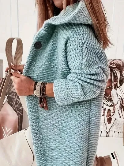 Womens Knitted Cardigan  Chunky Knit  Oversized Fit  Hooded  Long Sleeve  Button Front