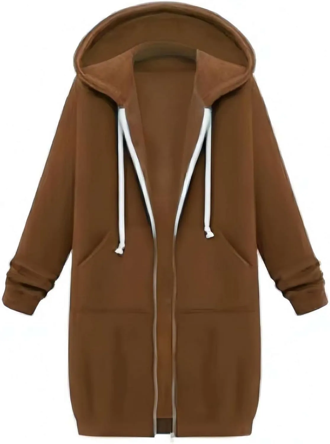 Women's Lightweight Long Full Zip Hoodies Oversized Y2K Fleece Jacket Fashion Long Sleeve Sweatshirts with Pockets