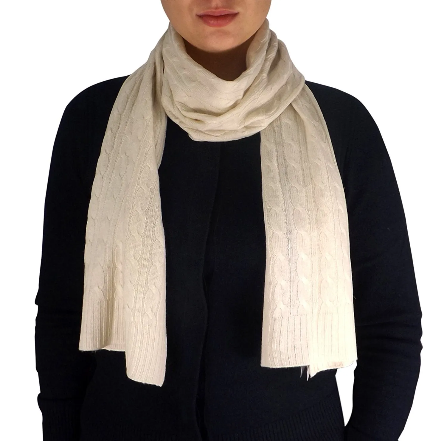 Wool Cashmere Lightweight Cable Knit Exclusive All Season Long Scarf